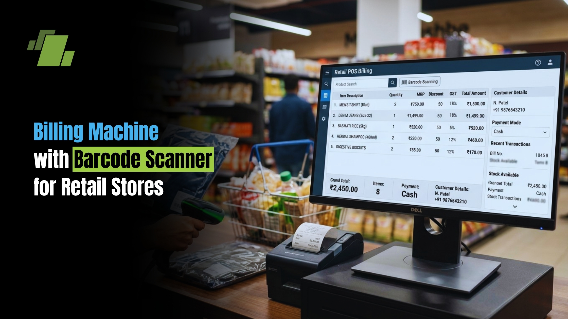Billing Machine with Barcode Scanner for Retail Stores